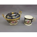19th Century English two handled pot pourri bowl and cover decorated with hand painted floral