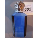 Victorian blue opaque and maroon glass faceted perfume bottle with ornate hinged white metal top, 8.