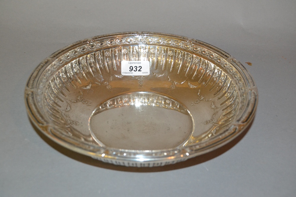 Sterling silver fruit bowl of circular embossed design decorated with swags