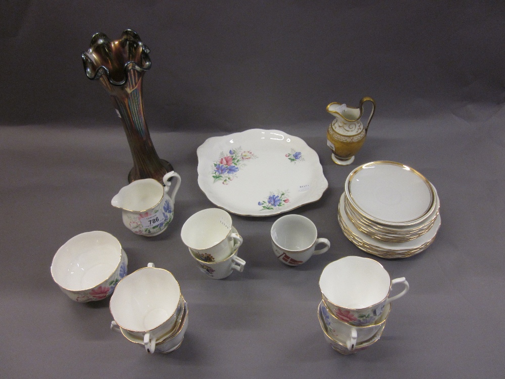 Royal Albert Sweet Pea pattern tea service together with a Carnival glass vase,