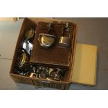 Two plated hip flasks and a quantity of other miscellaneous plated cutlery and other items