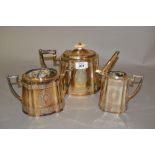 Victorian three piece silver plated teaset with engraved decoration