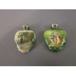 Birmingham silver mounted heart shaped porcelain perfume bottle decorated with a view of Invalids