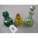 Dark green glass perfume decanter with glass stopper,