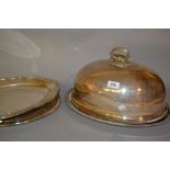 Plated meat dish cover and three large oval plated platters