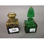Victorian blue glass perfume bottle with a gilt brass mount,