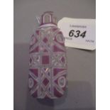 Mauve and white double overlay perfume bottle with matching stopper, 7.