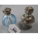 Cut glass and silver mounted ball shaped perfume bottle, London 1875,