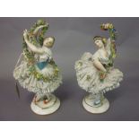 Pair of Sitzendorf porcelain figures of ballerinas (one at fault)