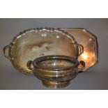 Large plated galleried tray of irregular octagonal form together with another oval two handled