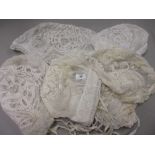 Group of six 19th Century French lace work and embroidered ladies bonnets