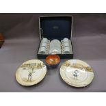 Boxed set of six Royal Worcester Woodland pattern coffee cans and saucers,