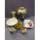 19th Century English pottery two handled mug, large pottery two handled vase,
