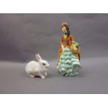 Bing & Grondahl figure of a white rabbit and a Goebel figure of a young lady