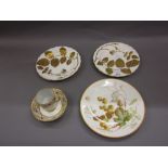 Pair of 19th Century Mintons cabinet plates with a gilded leaf decoration together with a Royal