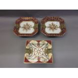 Set of three reproduction brass mounted pottery dishes