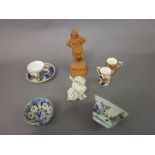 Two miniature Coalport mugs, Dresden cup and saucer, two oriental small bowls,