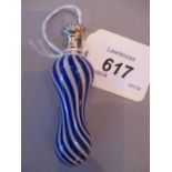 19th Century French blue and white waisted perfume bottle with twisted stripe design and white