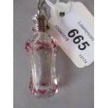 Cranberry overlay perfume bottle with white metal top and chain (stopper lacking), 5.