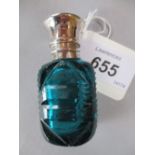 Tourmaline glass perfume bottle with plain white metal hinged lid and stopper,