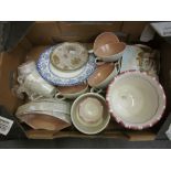 Small Poole pottery jardiniere decorated with bamboo, Poole pottery teaset and soup tureens,