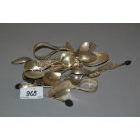 Set of six silver bean handled coffee spoons,