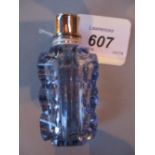 Pale amethyst glass perfume bottle with a plain white metal top, 7.