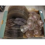 Extensive suite of early 20th Century etched amethyst glass table ware including various sizes of