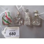 Miniature clear glass perfume bottle decorated with diagonal white, green and pink stripes, 4.