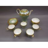 Aynsley coffee service with gilded decoration on a green ground (chip to coffee pot spout and minus
