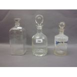 Late 18th or early 19th Century Hollands decanter, a 19th Century chemists bottle with enamel label,