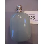 Light blue grey hardstone perfume bottle with white metal top and stopper, 7.