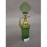 Art Deco green glass and gilt metal perfume atomiser relief moulded with figures