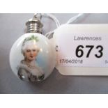 Miniature porcelain perfume bottle decorated with a portrait of a lady,