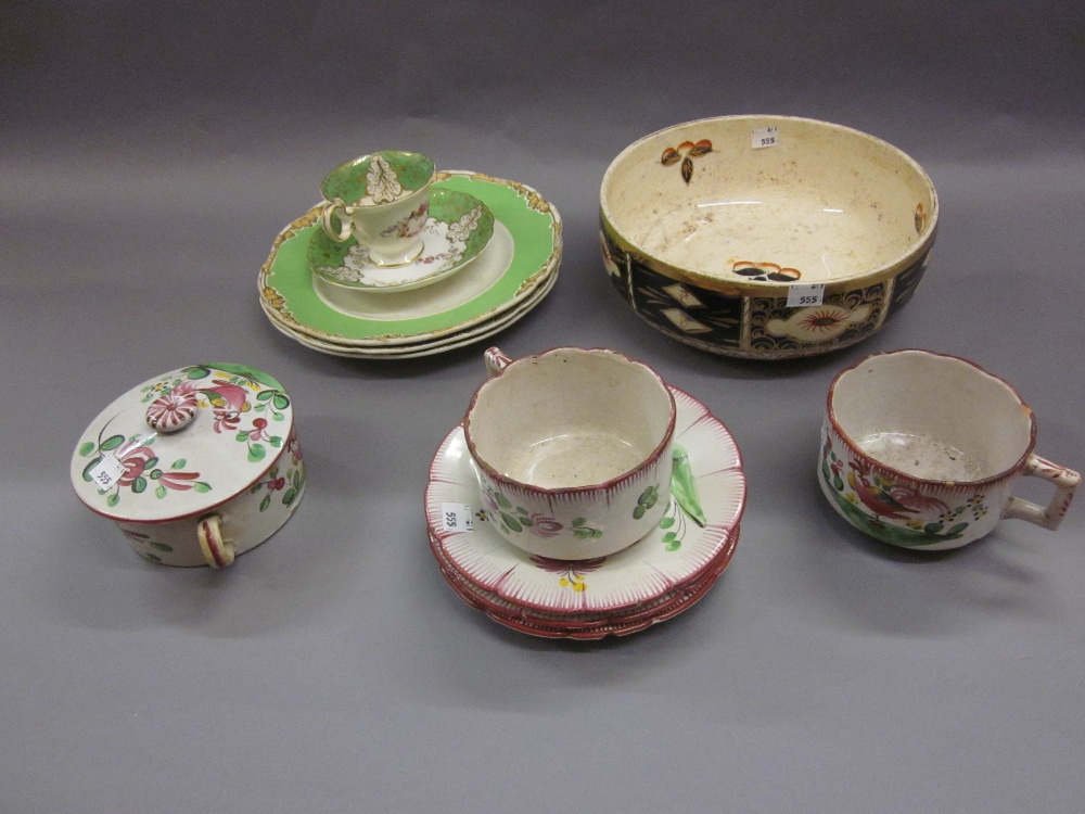 Small quantity of English tea ware with apple green borders,