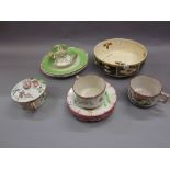 Small quantity of English tea ware with apple green borders,