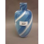 Blue and white opaque Art Glass baluster form vase,