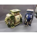 Two modern oriental pottery garden seats in the form of elephants