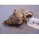 Victorian porcelain shell form scent bottle with Birmingham silver top, circa 1890,