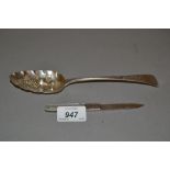 Silver and mother of pearl folding fruit knife,