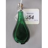 Plain green pear shaped perfume bottle with London silver screw top, 1924, 7.
