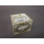 Small Meissen type sander of rectangular form, painted with small vignettes of figures on quaysides,