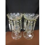 Pair of early 20th Century cut glass candlestick lustres with prismatic glass drops