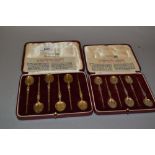Two cased sets of six silver gilt Coronation spoons