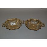 Pair of Mappin and Webb Birmingham silver square shaped two handled trinket dishes with pierced