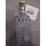Unusual blue and white double overlay perfume bottle with square baluster white metal top and