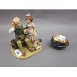 Continental porcelain egg form box and a Norman Rockwell porcelain group ' The Cobbler '