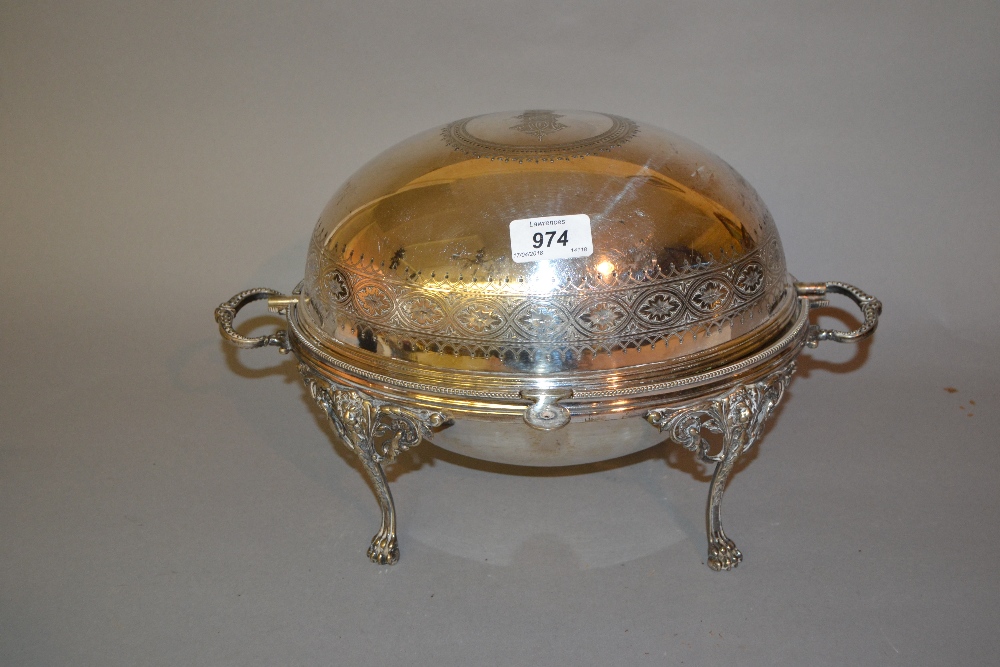 Edwardian oval silver plated rollover bacon dish