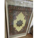 Gilt framed Persian style silk and gold threadwork prayer rug