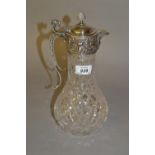 Cut glass claret jug with plated mount